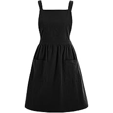 Cotton Linen Pinafore Apron Dress for Women with Pockets Cute Art Chef Aprons for Kitchen Baking ... | Amazon (US)