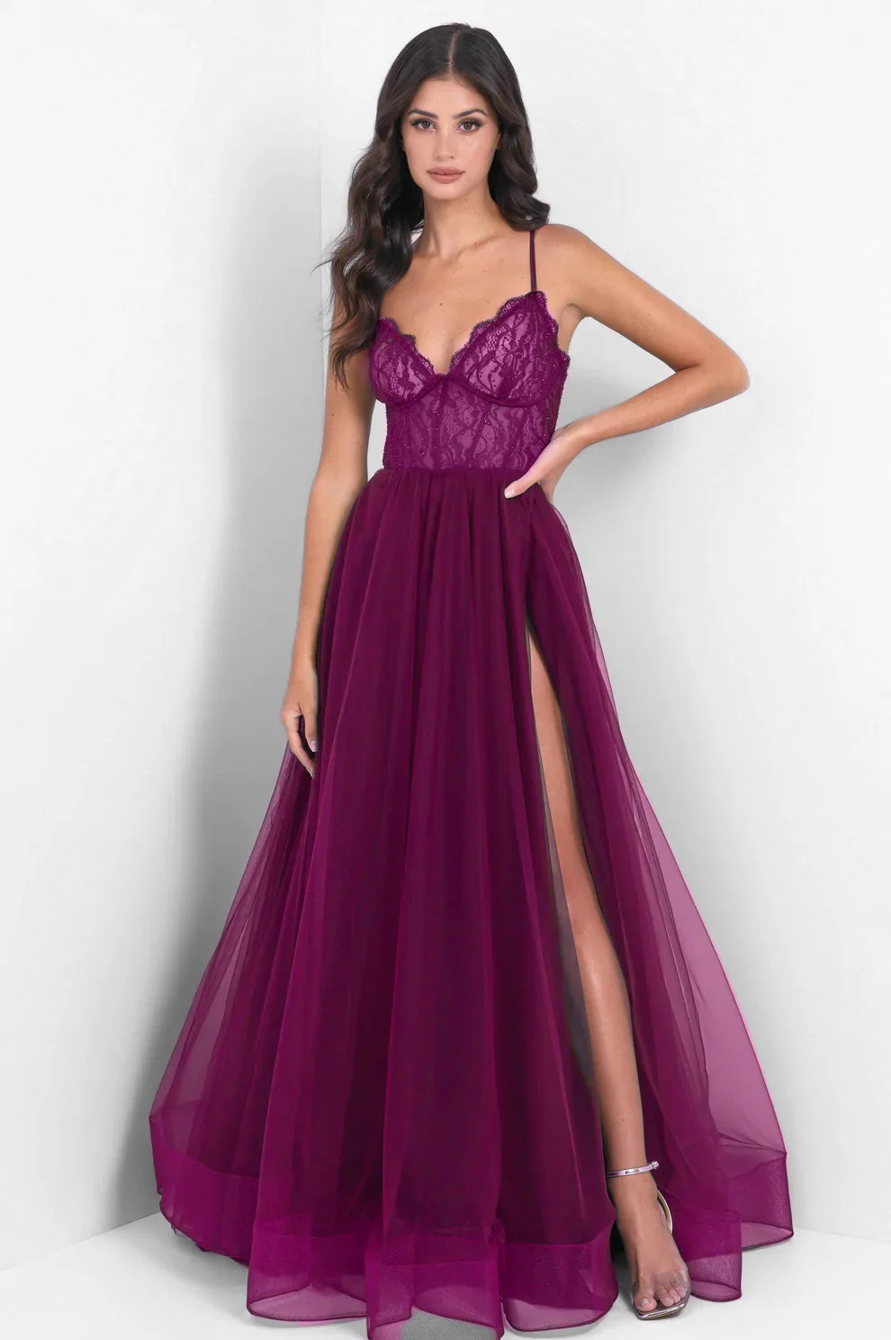 Dani Gown - Mulberry - Tulle A-Line Lace Dress | Lady Black Tie