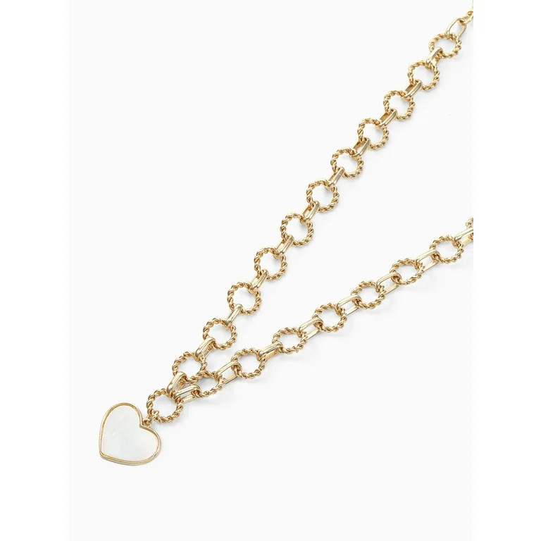 Time and Tru Women's Gold Tone Mother of Pearl Heart Statement Necklace | Walmart (US)