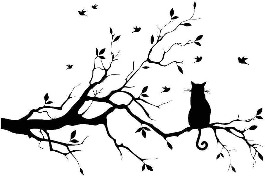 Lnrkai 14.2 x 22in Black Cat on Tree Branches Wall Decor Stickers Nursery Leaves, DIY Removable Wall | Amazon (US)