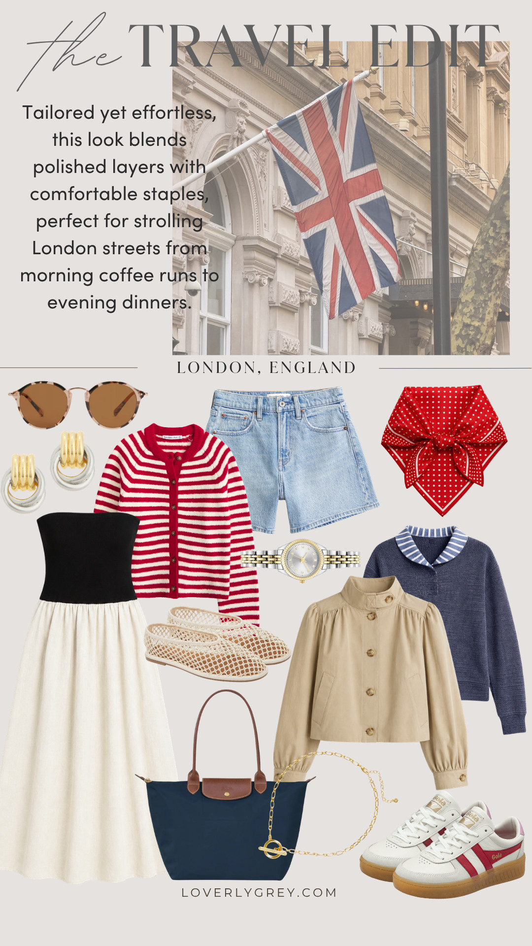 London ready layers 🇬🇧✨ A travel look built around versatile staples like easy knits, classic denim, and polished accessories you'll wear on repeat.

Loverly grey, London outfit, travel outfit, European summer outfit, striped cardigan, tube dress, midi dress, denim shorts, lightweight jacket, red scarf, travel style, capsule wardrobe, comfortable chic, airport outfit, sightseeing outfit 

 #LTKootd #LTKSeasonal #LTKTravel