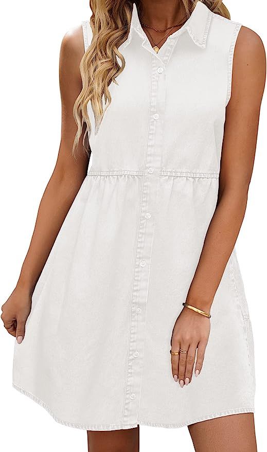 LookbookStore Denim Dress for Women Sleeveless Babydoll Button Down Short Jean Dresses Cute Summe... | Amazon (US)