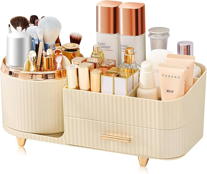 Makeup Organizer- 360° Rotating Makeup Organizer for Vanity with Drawers, Large Capacity Cosmeti... | Amazon (US)