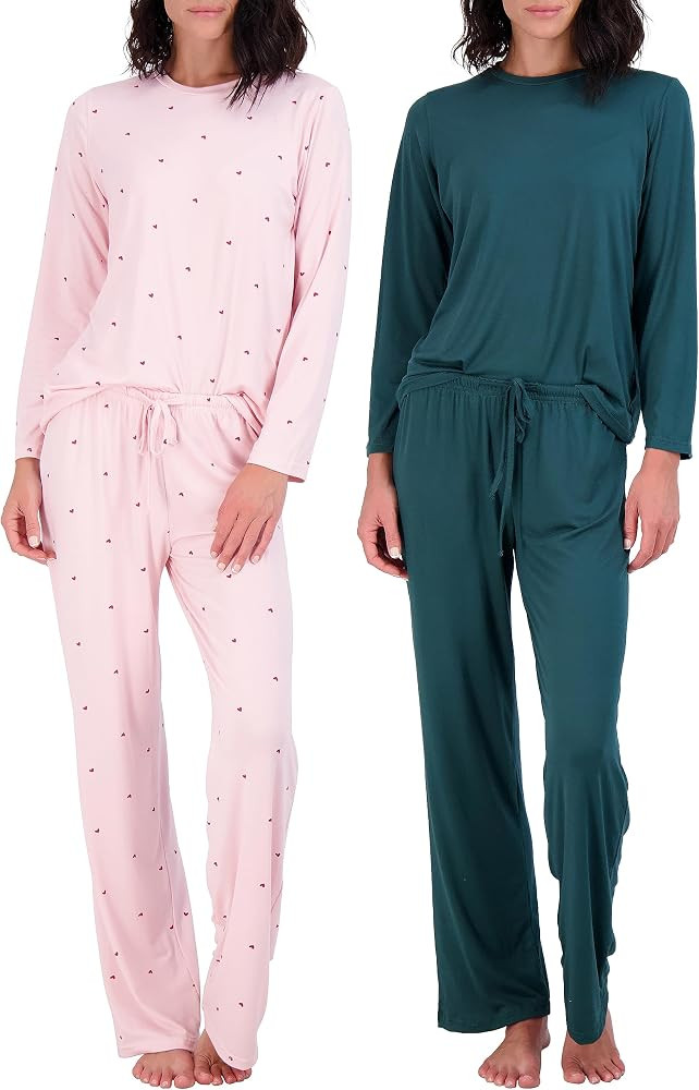 Real Essentials 2 Pack: Women’s Pajama Set Super-Soft Short & Long Sleeve Top With Pants (Avail... | Amazon (US)
