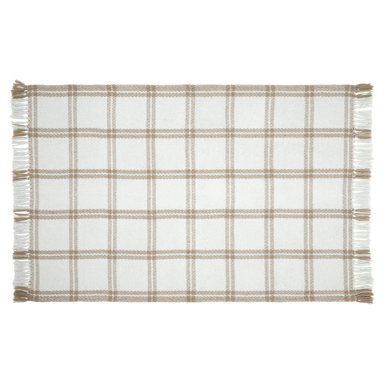 My Texas House Tan Check Fringe Indoor/Outdoor Layering Rug, 38" x 58" | Walmart (US)