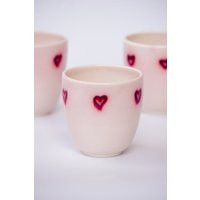 Handmade Porcelain Espresso Cup With Pink Hearts | Artisan Minimalist Coffee Handpainted Matcha Light Mug | Etsy (US)