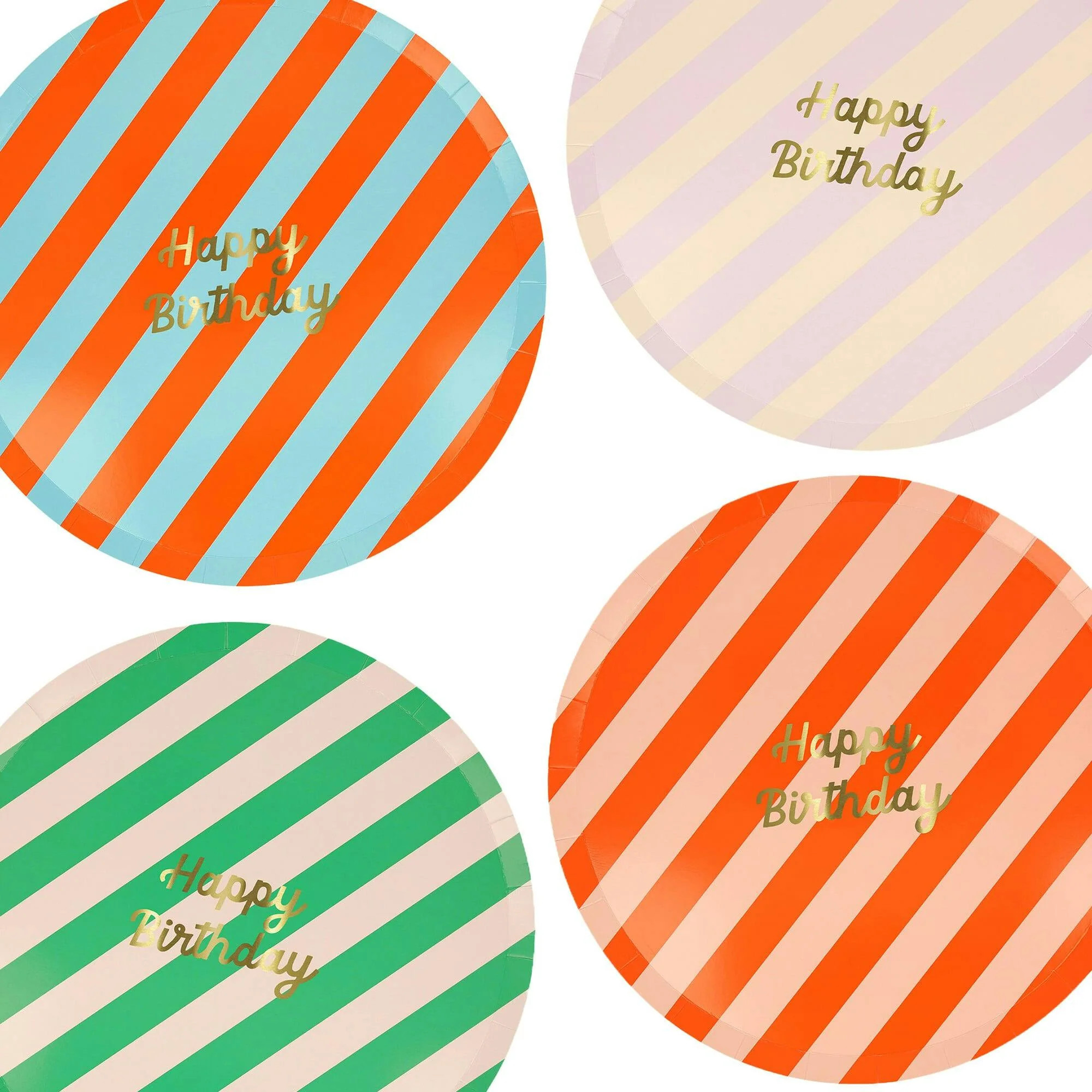 Meri Meri | Stripe Happy Birthday Dinner Plates | Paper/Polyamide/Gold | Maisonette | Maisonette