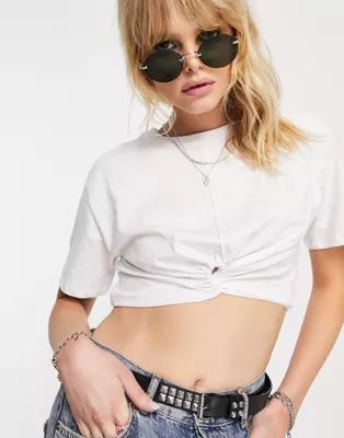 Bershka wrap around basic crop tee in white | ASOS (Global)