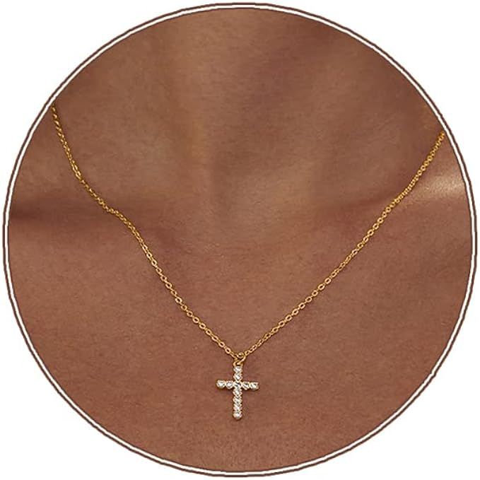 Zeffy Cross Necklace for Women,18K Gold/Silver Plated Tiny Cubic Zirconia Cross Pendant Necklace ... | Amazon (US)