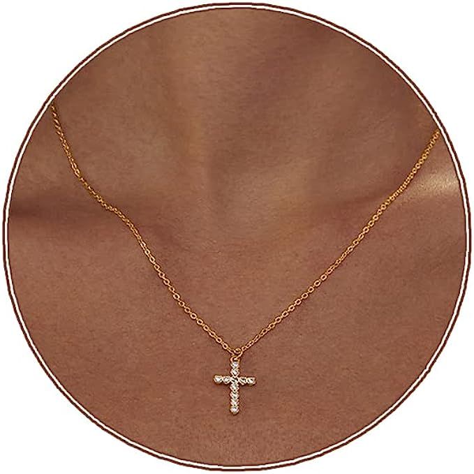 Zeffy Cross Necklace for Women,18K Gold/Silver Plated Tiny Cubic Zirconia Cross Pendant Necklace ... | Amazon (US)