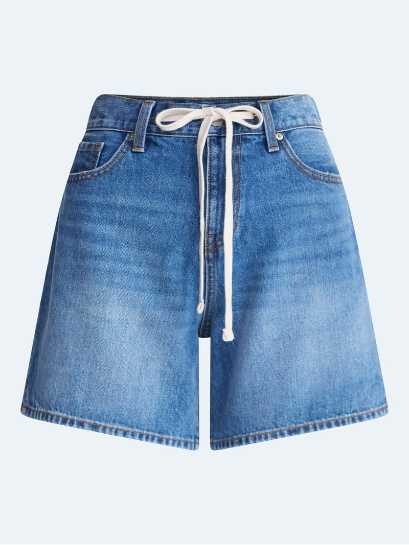 Free Assembly Women's Denim Shorts with Twill Tie, 6" Inseam, Sizes 0-18 - Walmart.com | Walmart (US)