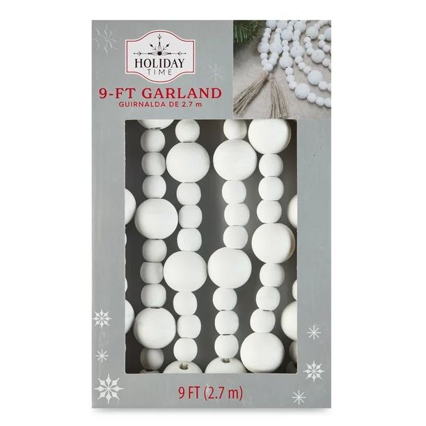 Holiday Time 14mm/ 25mm Whitewashed Wood Bead with Natural Tassel Christmas Decorative Garland, 9... | Walmart (US)