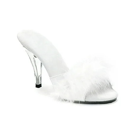 Womens 4 Inch Heels Faux Fur Strap Slide Sandal Shoe Sexy Marabou Slippers | Walmart (US)