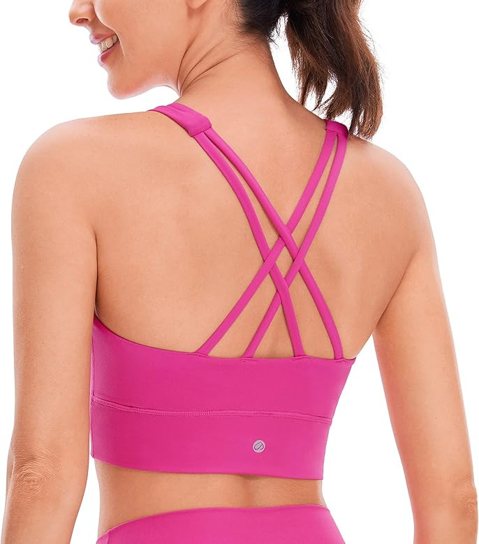 CRZ YOGA Womens Butterluxe Strappy High Neck Longline Sports Bra - Padded Criss Cross Back Workou... | Amazon (US)