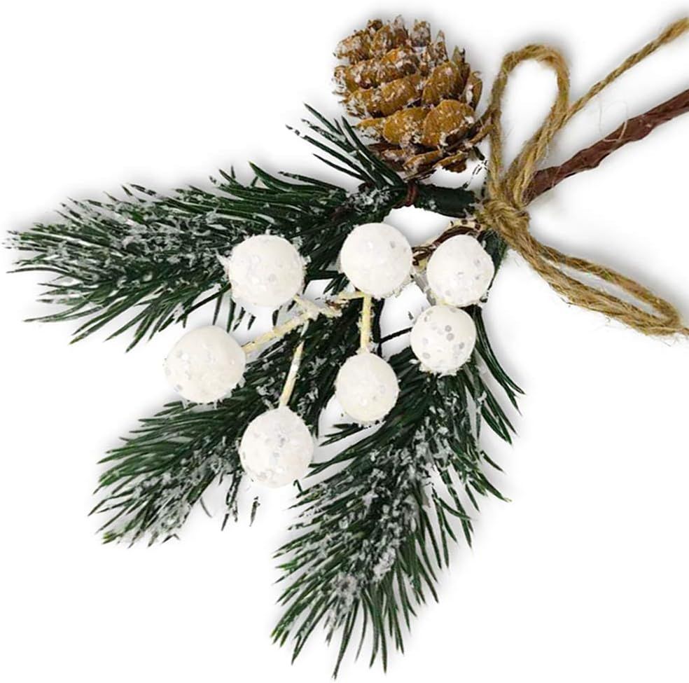 Amazon.com: Artificial Christmas Picks 8 Pack, White Christmas Berries Stems Pine Branches Cones ... | Amazon (US)