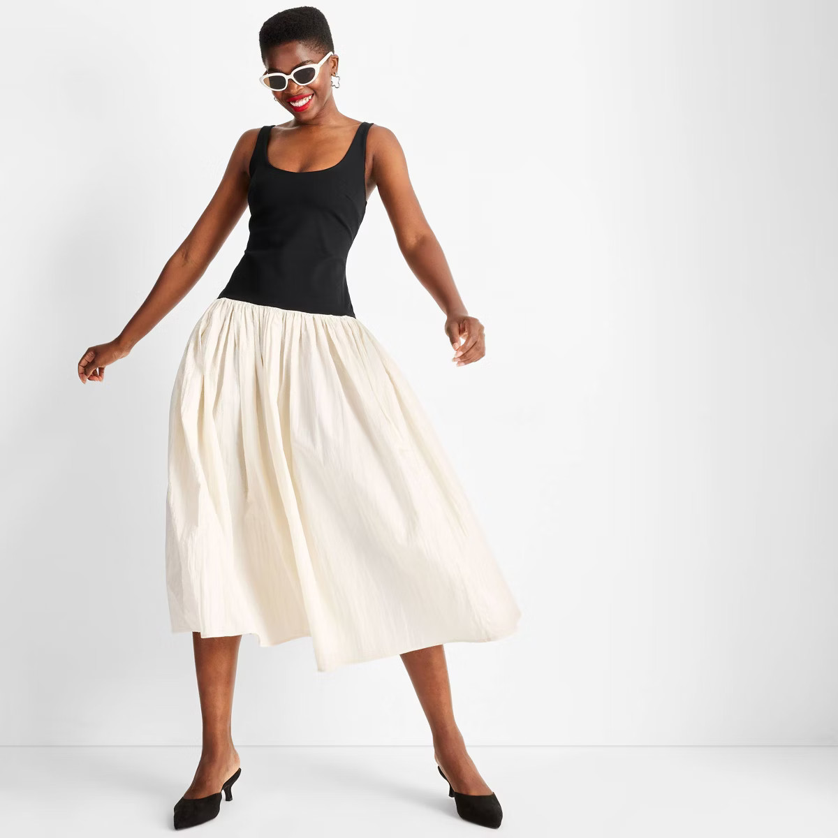 Women's Sleeveless Contrasting Knit Ankle Dress - Future Collective Black/Cream | Target