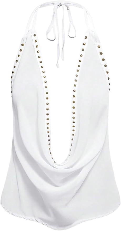 MakeMeChic Women's Sheer Mesh Rave Tops Sexy Cowl Neck Halter Top Going Out | Amazon (US)