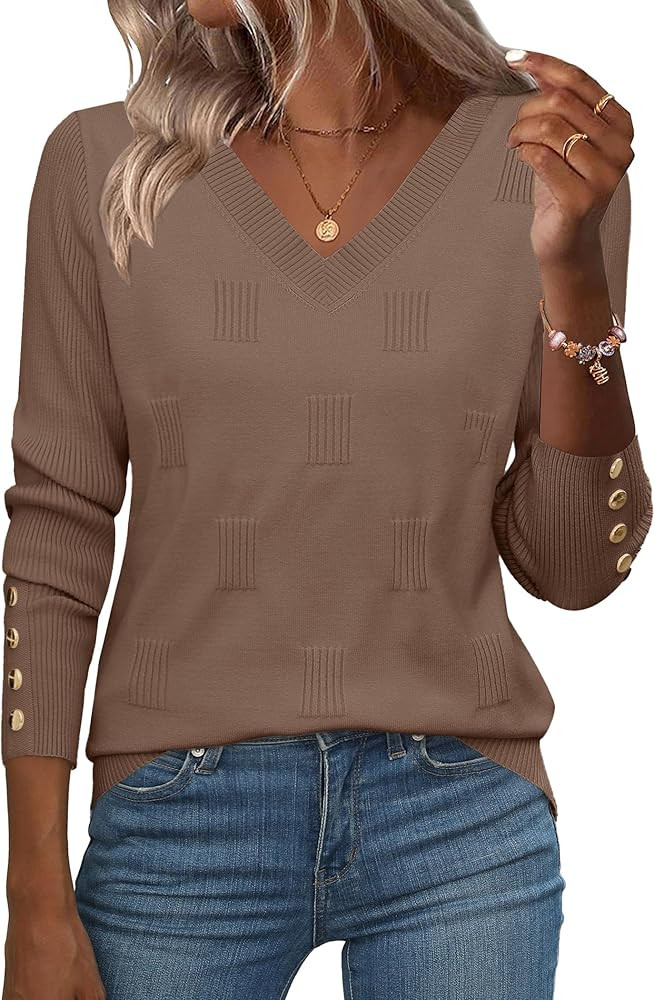 Zeagoo Womens V Neck Sweaters Shirts Long Sleeve Lightweight Ribbed Knit Pullover Sweater Blouse ... | Amazon (US)