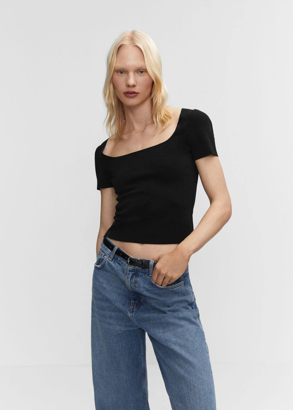 Square neck t-shirt -  Women | Mango USA | MANGO (US)
