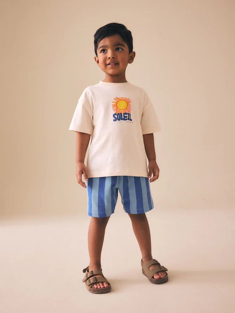 Ecru Soleil Sun Short Sleeve Back Print T-Shirt and Shorts Set (3mths-7yrs) | Next US
