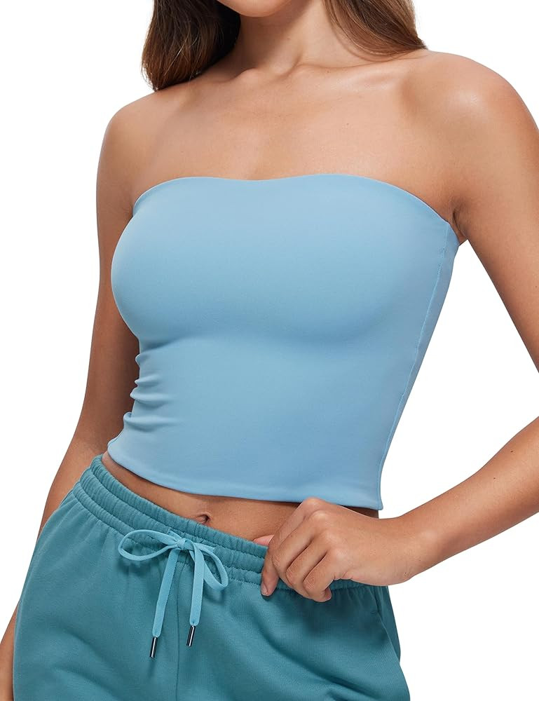 CRZ YOGA Butterluxe Double Lined Tube Tops for Women Basic Bandeau Cropped Tops Strapless Casual ... | Amazon (US)