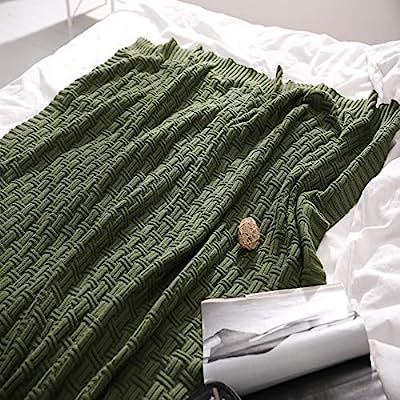 TREELY 100% Cotton Knitted Throw Blanket Couch Cover Blanket(50 x 60 Inches, Green Forest) | Amazon (US)