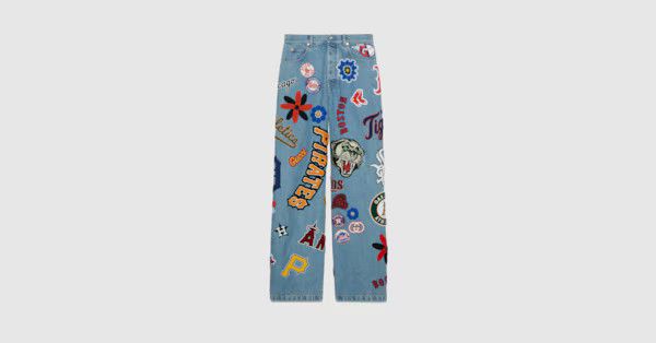 Denim pants with MLB™ and Gucci patches | Gucci (US)