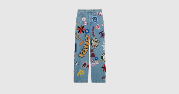 Denim pants with MLB™ and Gucci patches | Gucci (US)