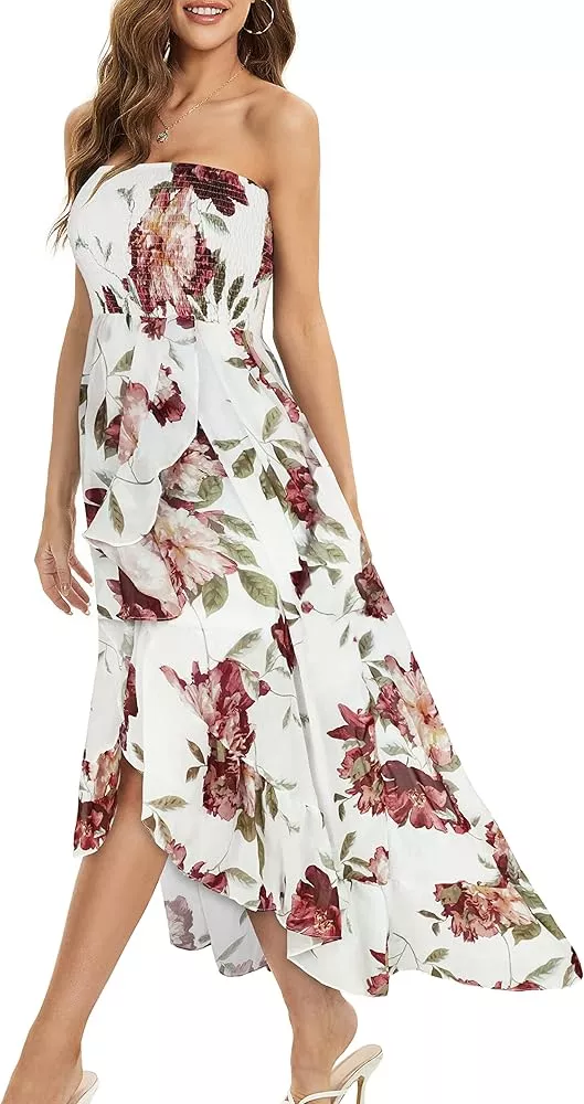 Women's Beach Dress Summer Maxi Sundress Strapless Hawaiian Cover Ups  Asymmetrical Wrap Dresses 