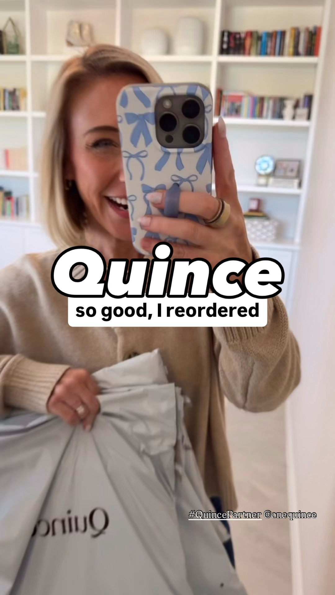 Quince - denim & dresses (pieces I loved so much, I re-ordered!)
* Bella Stretch Wide Leg Jeans - Size: 25 - Inseam: 30. Color: Midnight Blue
* 100% Organic Cotton Cropped Cardigan - size Small. Color: Cement Marl.
* Second Skin Square Neck Tank Bodysuit - size Small. Color: Mocha.
1. Bella Stretch Wide Leg Jeans - Size: 25 - Inseam: 28. Color: Frosted Blue (12 colors!).
2. Bella Stretch Palazzo Jeans - Size: 25. Color: Seaside Blue (3 colors).
3. 100% European Linen Fit & Flare Midi Dress - Size: Small (needs an XS). Color: White (11 colors).
* Italian Leather Top Handle Crossbody Satchel - Color: Cappuccino. (On final sale!)
#quincepartner @quince