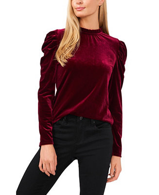 Women's Velvet Mock Neck Long Sleeve Knit Top | Macy's