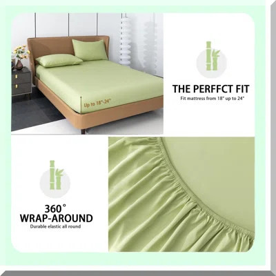 Cool Rayon From Bamboo Full Size Deep Pocket Sheets - 4Pcs Silky Soft Bed Sheets Set for Hot Sleepers, Green - 18"-24" Extra Deep Pocket, 1 Flat Sheet | Wayfair North America