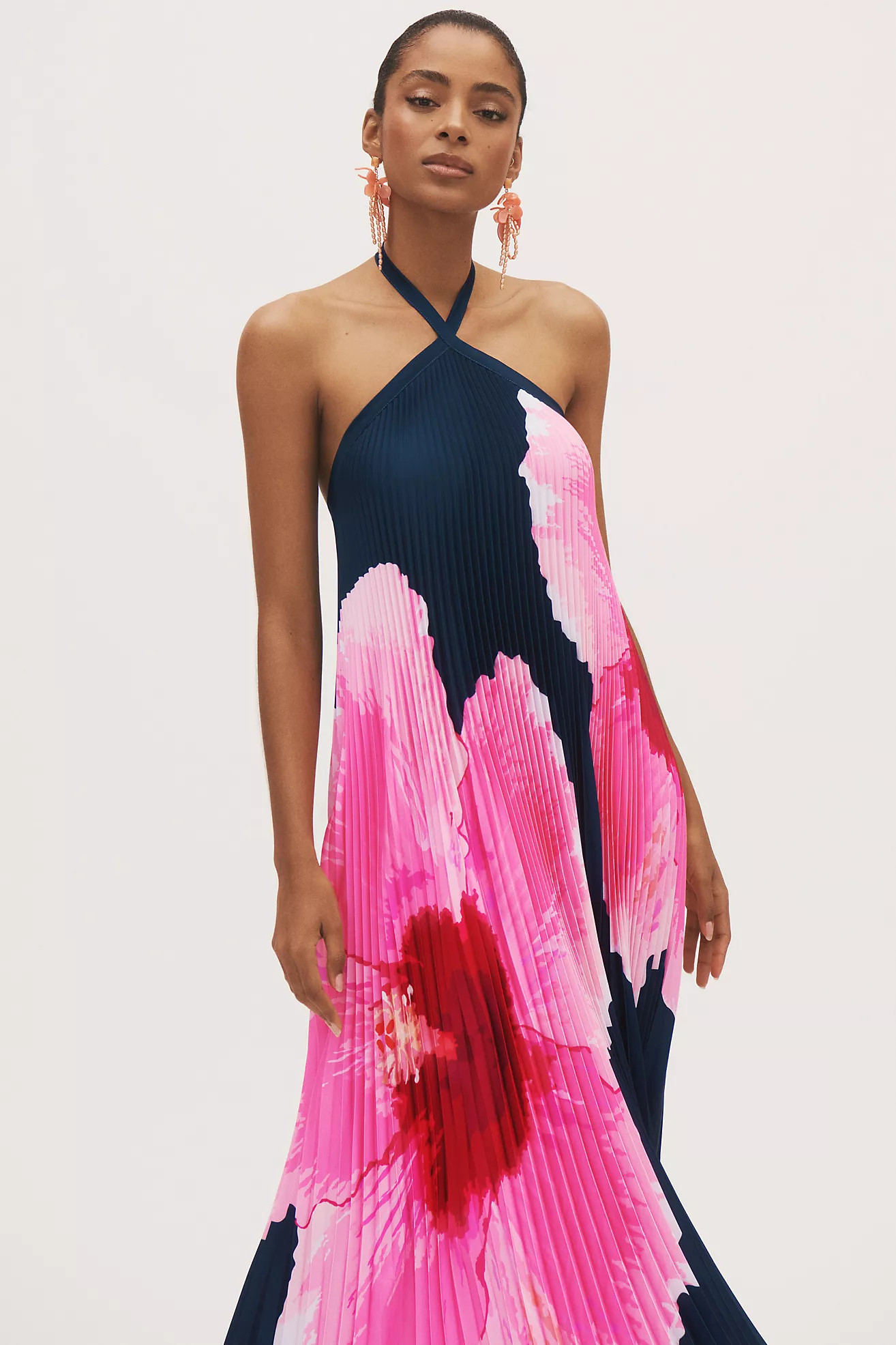 L'IDÉE Deesse Halter Pleated Column Maxi Dress | Anthropologie (US)