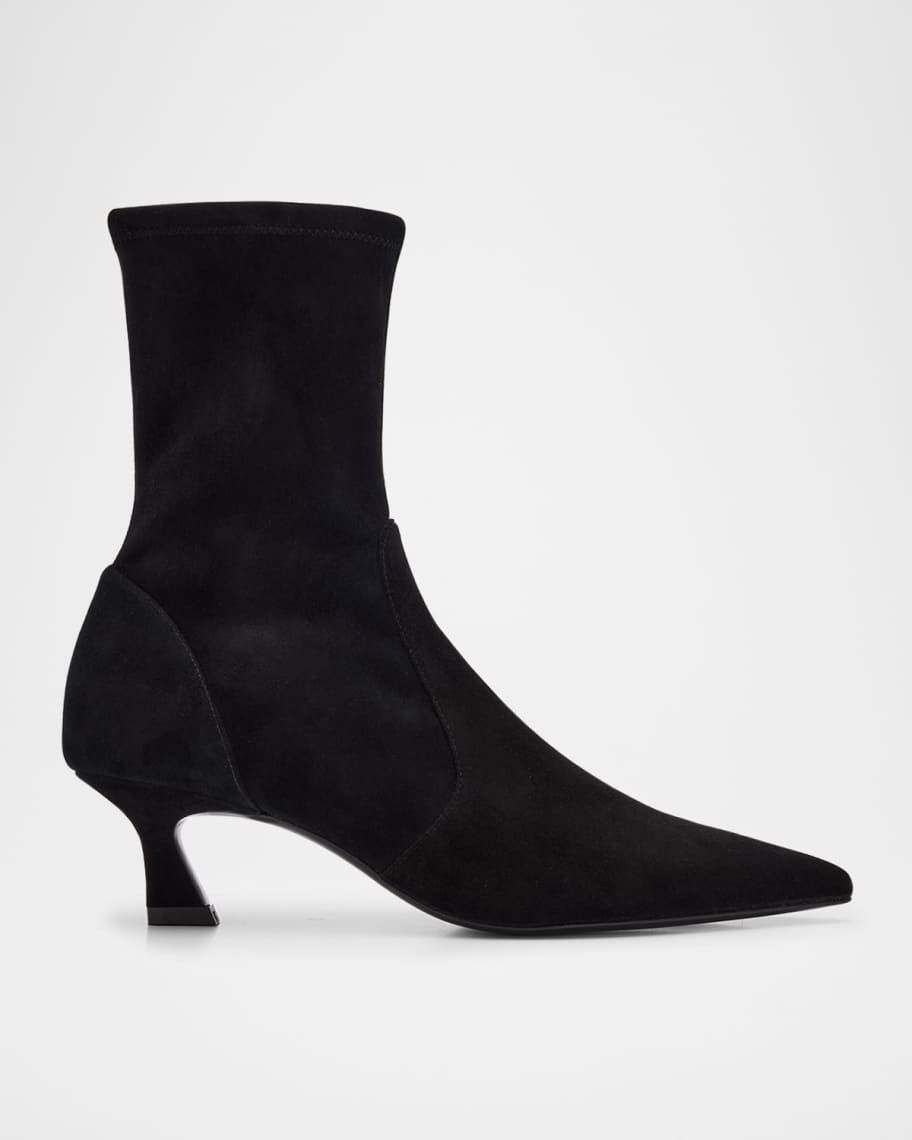 Stuart Weitzman 50mm Vinnie Suede Stretch Booties | Neiman Marcus