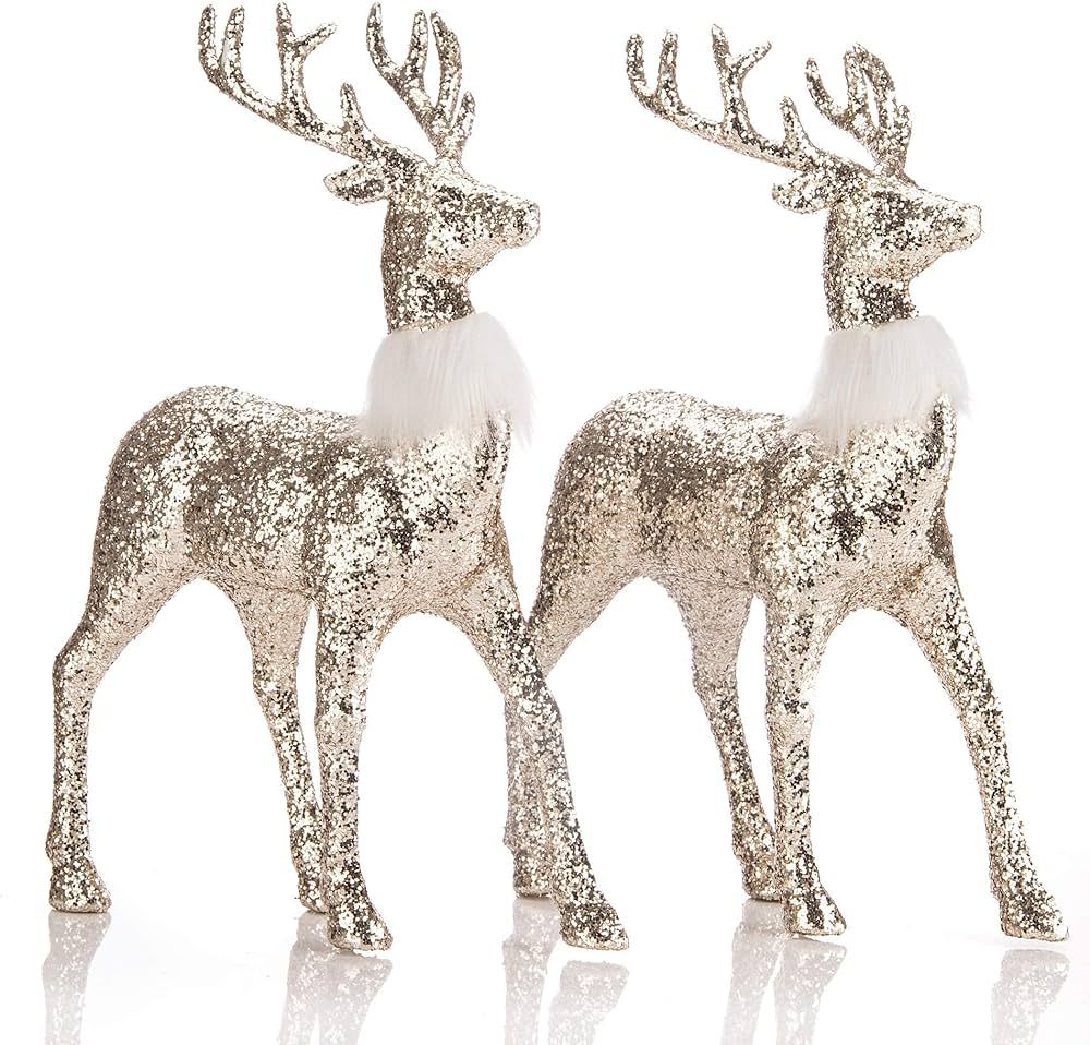 SANNO 12" Standing Reindeer Decorations Christmas Deer Figurines Gold Glitter Deer Ornament Winte... | Amazon (US)