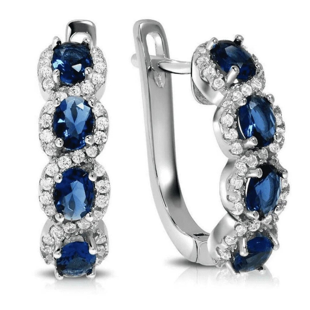Blue & White Sapphire Halo Earrings in 14k White Gold Plated | Walmart (US)