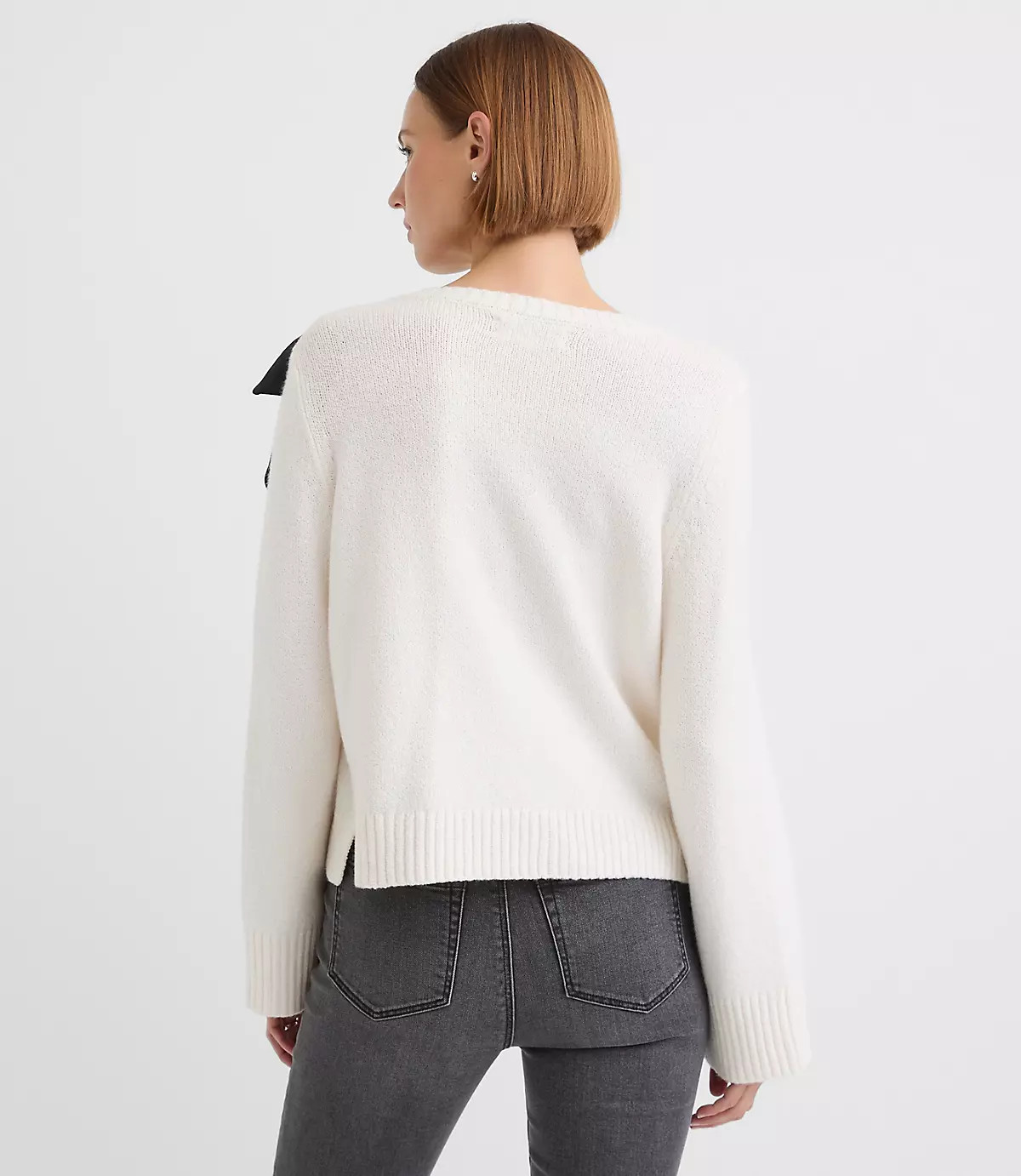 Petite Satin Bow Wide Sleeve Sweater | LOFT