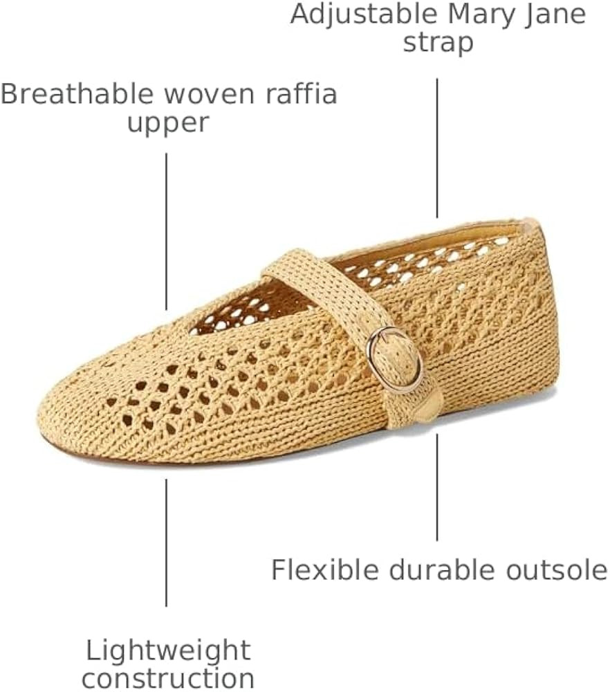 Woven Ballet Flats Women Mesh Raffia Flats Round Toe Mary Janes Comfortable Ballerina Flat Shoes | Amazon (US)
