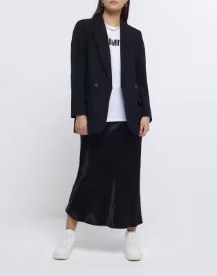 River Island  Easy Bias satin Maxi Skirt in Black | ASOS (Global)