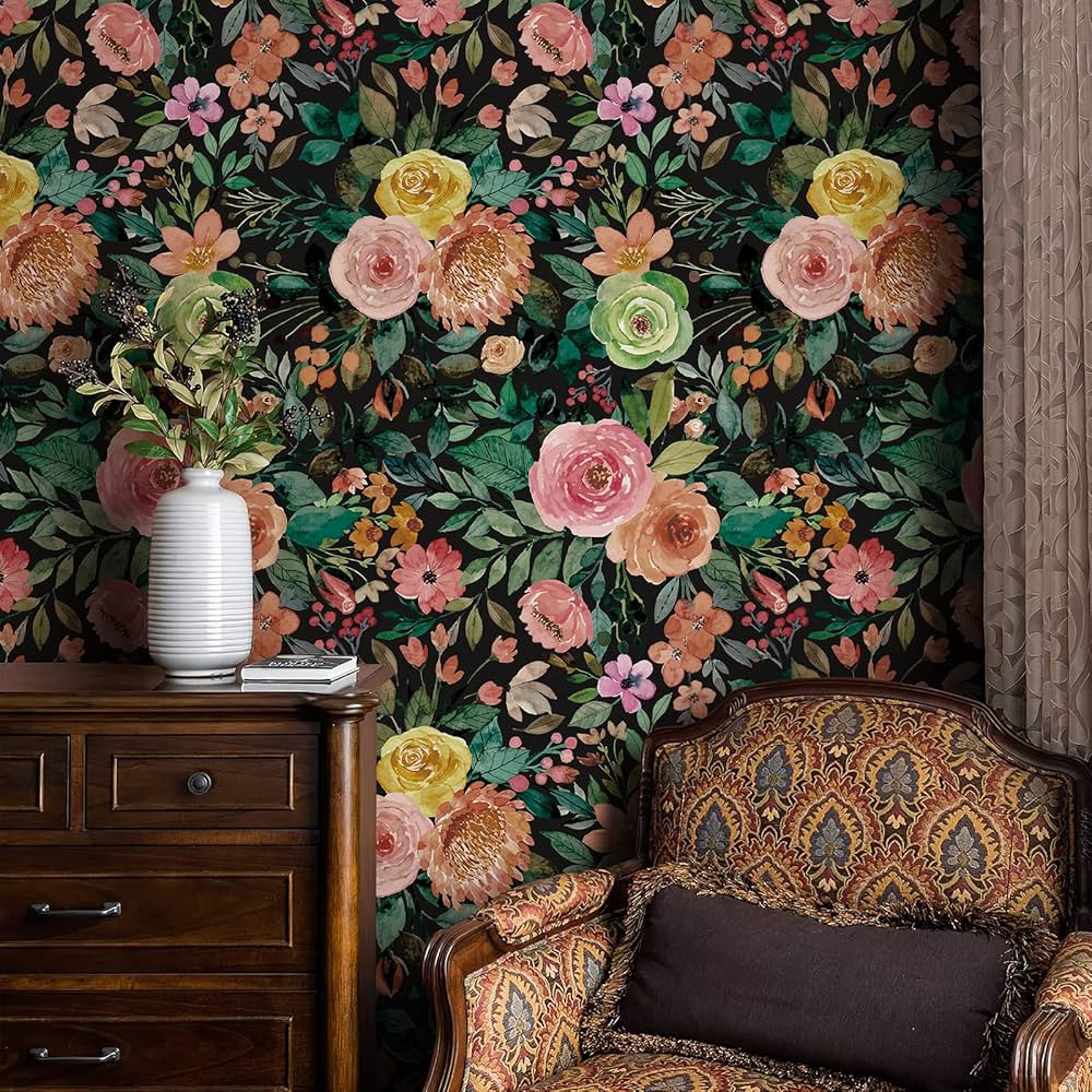 393.7" x 17.7" Floral Peel and Stick Wallpaper Floral Wallpaper for Bedroom Living Room Kitchen C... | Amazon (US)