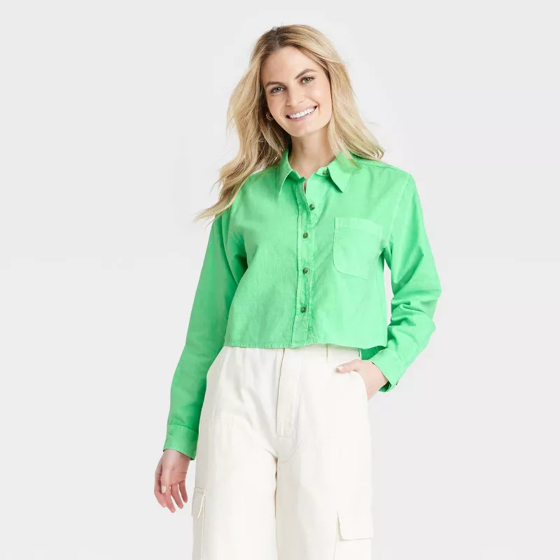 Women's Long Sleeve Button-Down Cropped Shirt - Universal Thread™ | Target