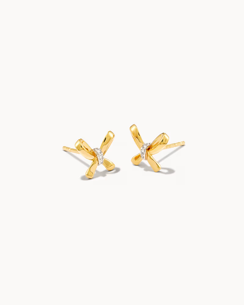 Bow 18k Yellow Gold Vermeil Stud Earrings in White Diamond | Kendra Scott