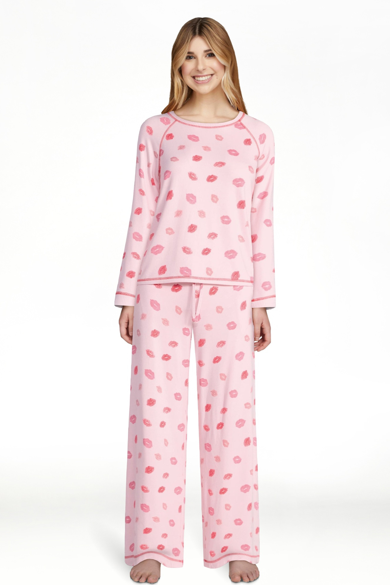 Joyspun Women's Cozy Lounge Collection Hacci Long Sleeve Top and Pants Pajama Set, 2-Piece, Sizes... | Walmart (US)