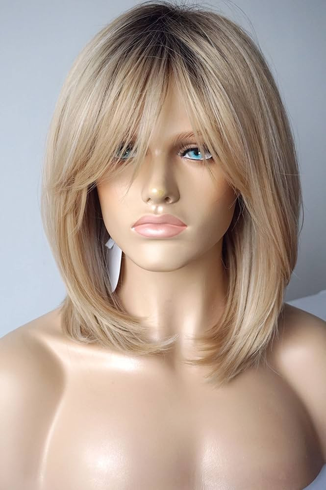 Wigs for white women blonde bob wig medium length wigs for women persma skin part blonde with dar... | Amazon (US)