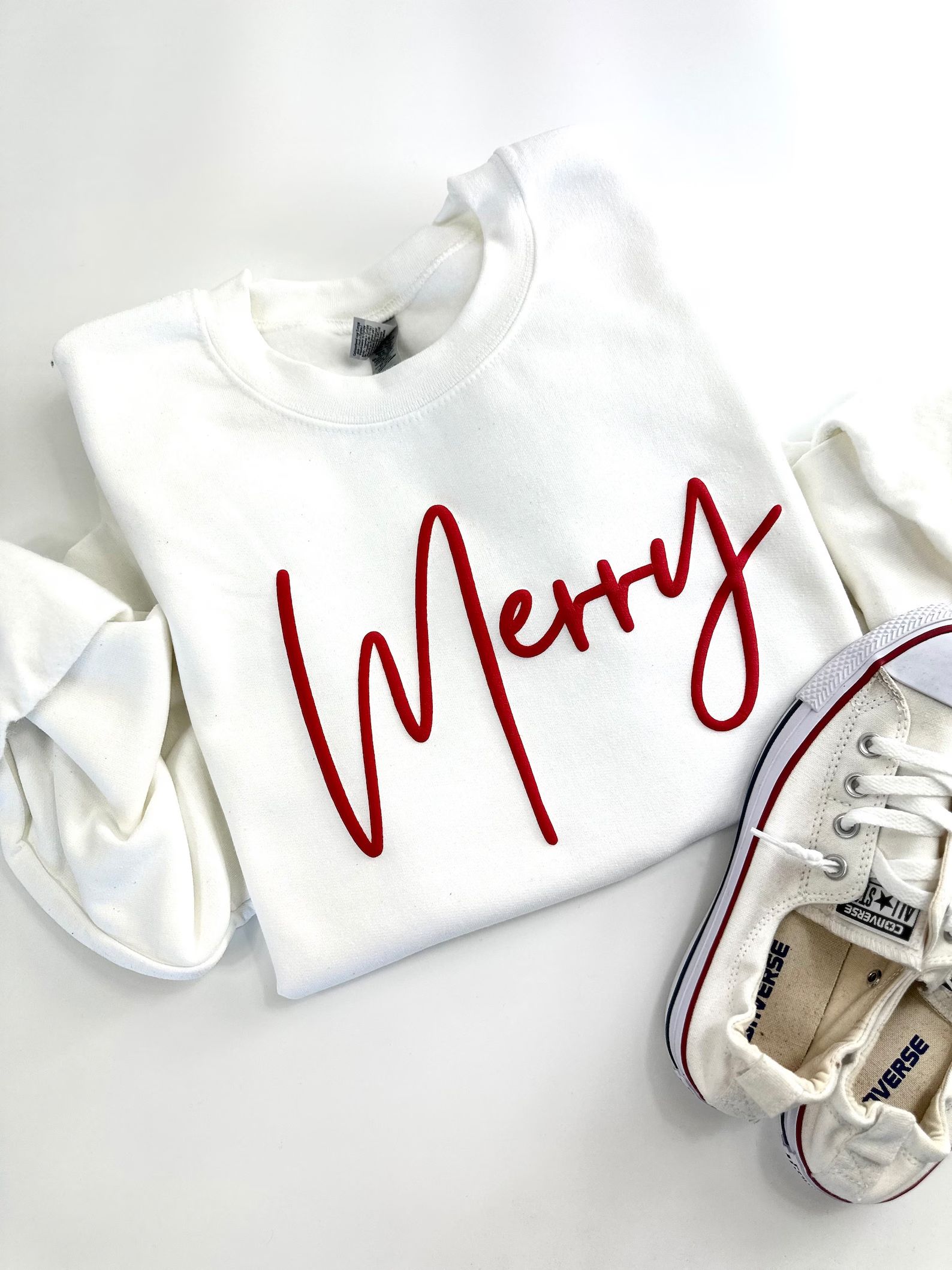 Embossed Christmas Sweatshirt Merry Sweatshirt Puff Print - Etsy | Etsy (US)
