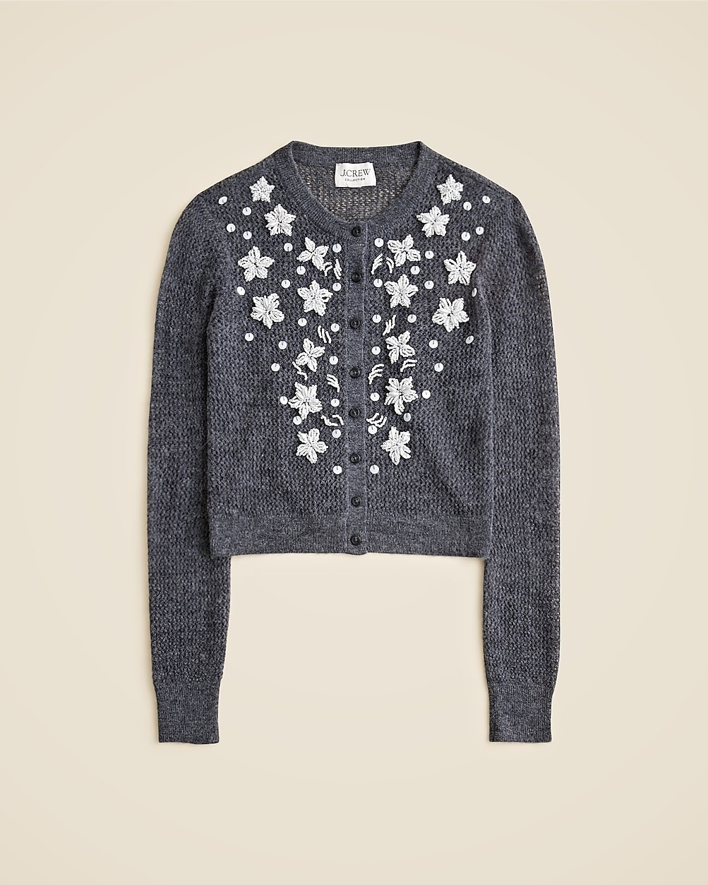 Loose-knit cardigan with floral embellishments | J. Crew US