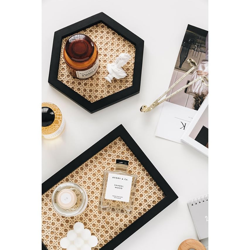 Rectangle Serving Tray with Imitated Rattan, Ottoman Tray, Black Decorative Tray, Basket Serving Tra | Amazon (US)