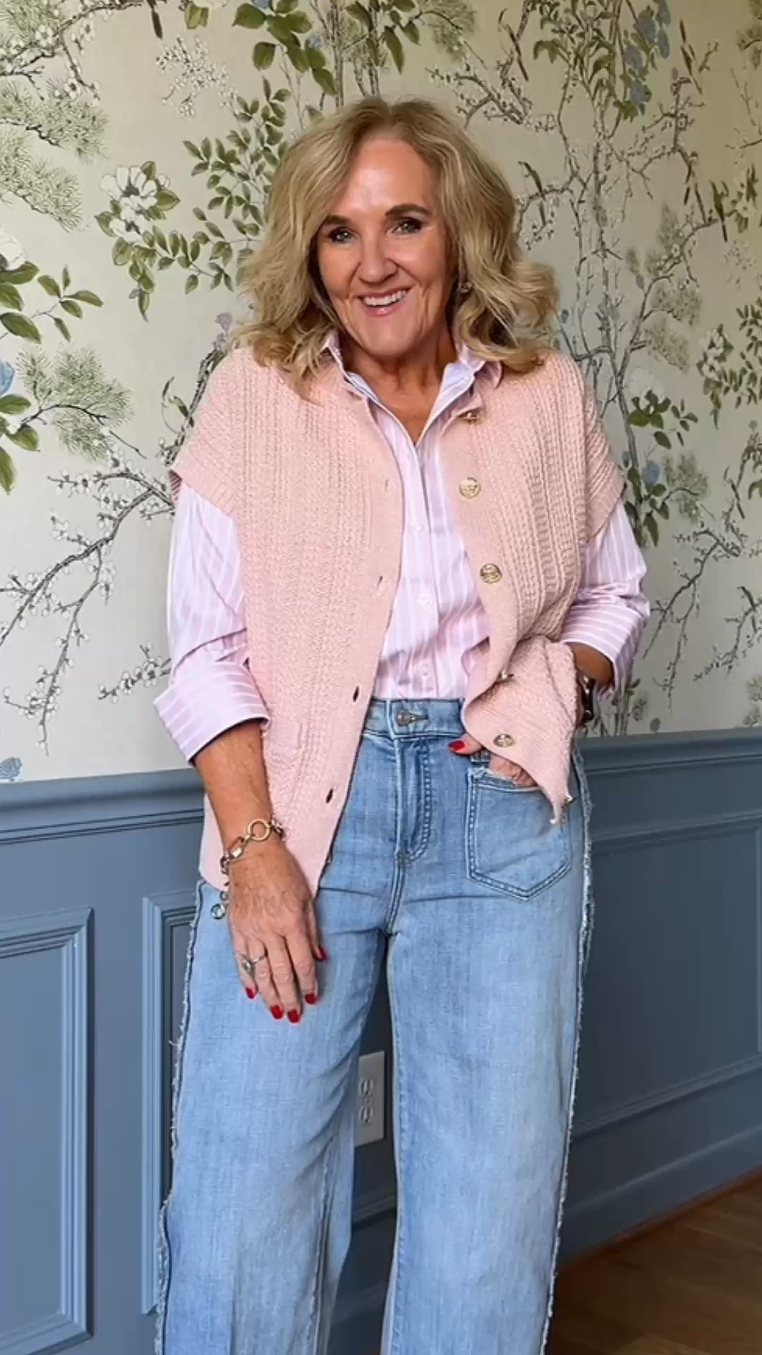 I’m wearing a 1.0 in the sweater vest, and I really like it layered over this striped shirt. The soft pink with the denim feels easy and feminine, which is always a good combination in my book.

#LTKootd #LTKgrwm #LTKdayinmylife