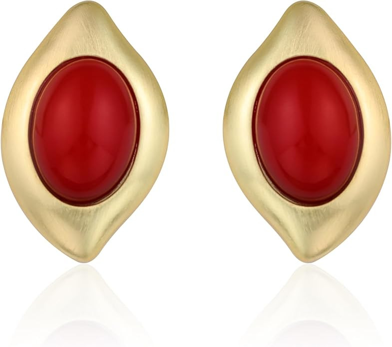 Chunky Gold Earrings for Women, Trendy Vintage 14K Gold Plated Black Cubic Zirconia Enamel Stud S... | Amazon (US)