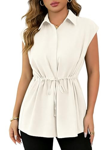 SANGTREE Women's Collared Short-Sleeve Button Down Peplum Blouse | Amazon (US)